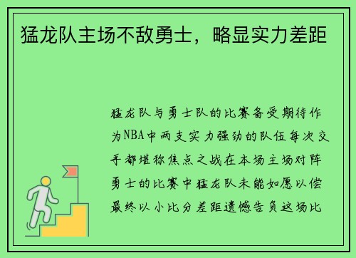 猛龙队主场不敌勇士，略显实力差距